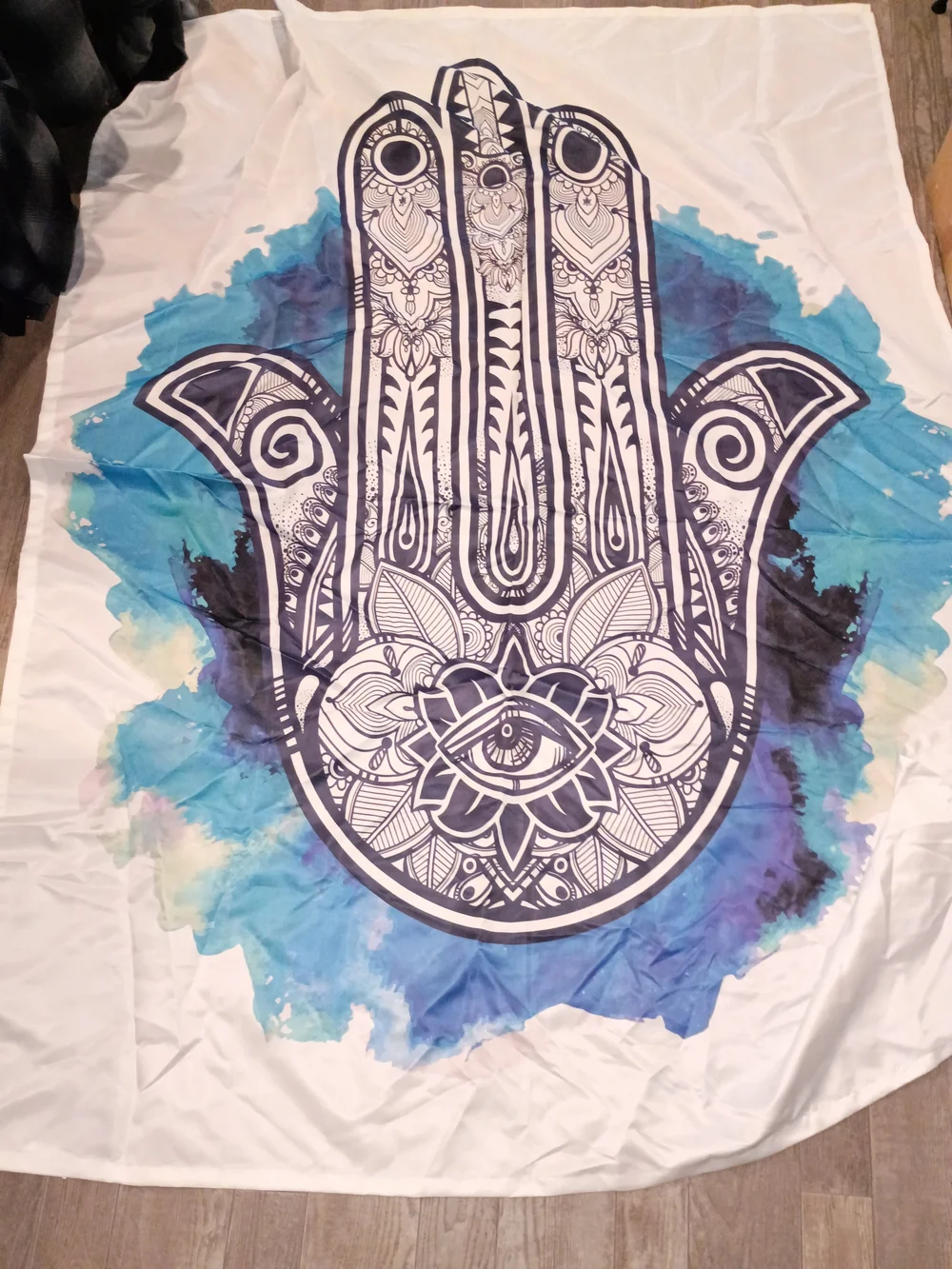 Bohemian Hamsa Wall Tapestry in Blue and Black